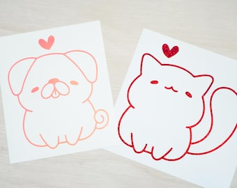 Cute Cat and Cute Dog Outline Decals |  Kawaii and Cute Decal Sheet for Laptop, Tablet, Switch, Phone, Journaling, and more!