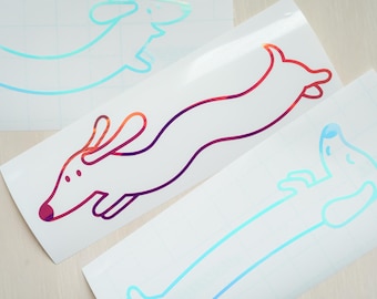 Cute Holo Dachshund Decals | Doxie Holographic Shiny Vinyl Decal | Dog Lover | Customize Laptop, Tablet, DIY projects and more