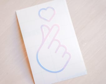 Holographic Korean Finger Heart Decal | Cute Holographic Shiny Vinyl Decal | Customize Laptop, Tablet, Switch, Computer and more!