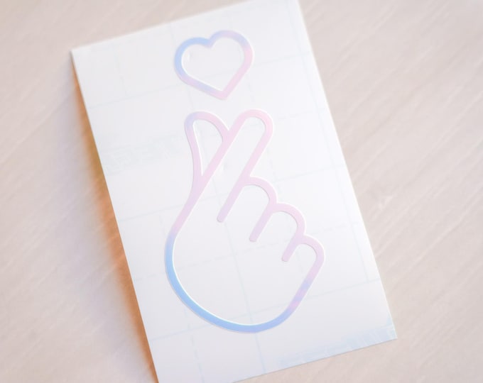 Holographic Korean Finger Heart Decal | Cute Holographic Shiny Vinyl Decal | Customize Laptop, Tablet, Switch, Computer and more!