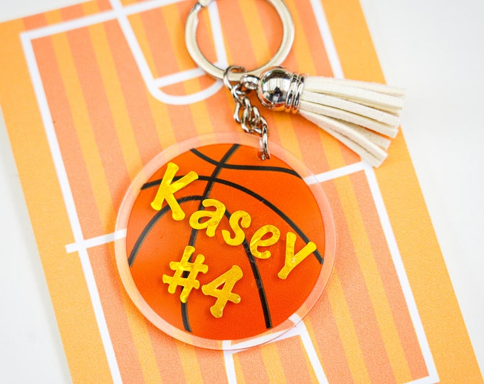 Personalized Basketball Keychain With Name | Cute Customized Gift | School Team Gift, Jersey Number, Personalized Gym Bag Tag