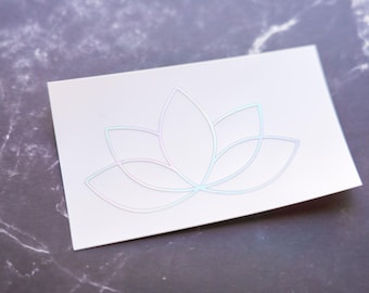 Simple Outline Holographic Lotus  Decal | Holographic Vinyl | Flower Decal | Great for Laptop, Tablet, Switch, Phone, Journaling, and more!