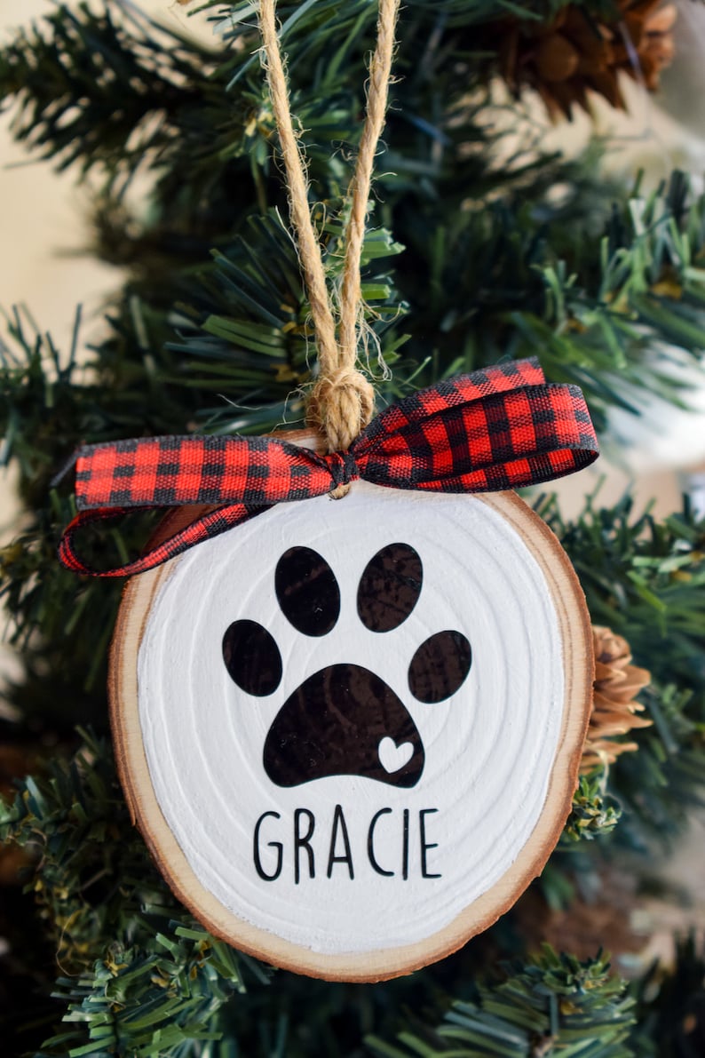 Personalized Cat Paw Ornament With Name Painted Wood Slice - Etsy