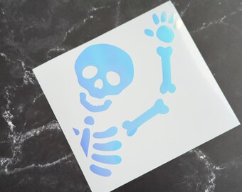 Holographic Waving Skeleton Decal | Halloween Holographic Shiny Vinyl Sticker | Customize Laptop, Tablet, Window, DIY projects and more
