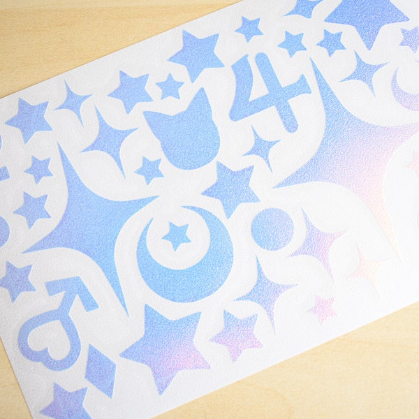Sailor Moon and Sailor Scout, Stars & Sparkles Holographic Sheet | Holo Vinyl Sticker Sheet | Decorate tablets, laptops, journaling