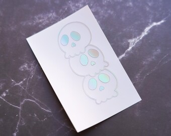 Cute Skull Tower | Spooky Halloween | Kawaii Holographic Shiny Vinyl Decal | Customize Laptop, Tablet, Switch and more!
