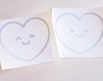 Cute Holographic Smiley Hearts | Wink |  Kawaii and Cute Decal Sheet for Laptop, Tablet, Switch, Phone, Journaling, and more!