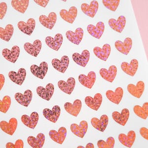 100 Holographic Hearts Decal Sticker Sheet | Cute Sparkly Hearts | For Laptop, Tablet, Switch, Phone, Journaling, Polco, Deco and more!