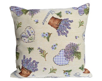 Lavender plant woven throw pillow, floral bench cushion, lilacs flowers outdoor pillow