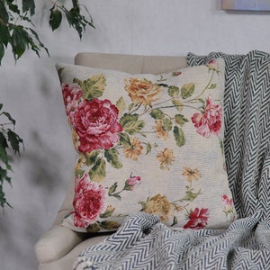 Tapestry Peony Pillow Cover: Floral Cushion, 18x18 Accent Pillow