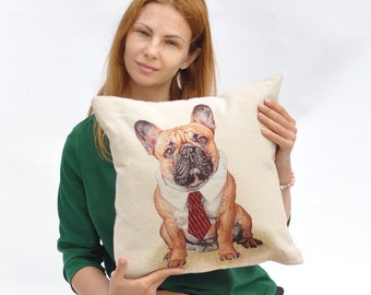 Funda de almohada con tapiz de bulldog francés: regalo para amantes de los perros y decoración del hogar.