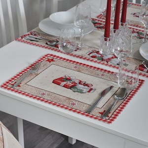 Set of 4, 6, 8 Christmas placemats for festive dining table decoration, Jacquard table mats woven with lurex,perfect Christmas table setting