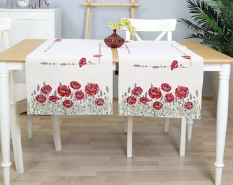 Poppies and Lavender Tapestry Table Runner | Floral Textile