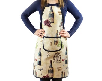 Tapestry apron with wine pattern for cooking, gardening. Full apron for women, men.  BBQ Apron. Barista Apron. Kitchen Apron. Wine Apron