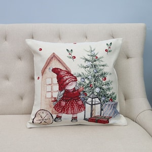 Weihnachtlicher Kissenbezug Zwergenreich. Stilvolle Weihnachtsdekoration, Einweihungsgeschenk für Weihnachten, Festliche Wohndekoration, Kissenbezug.