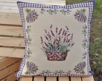 Pillow cover with purple Lavender. 18 x 18 cushion cover. Tapestry floral pillow cover. Birthday gift for mom, grandma