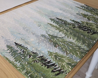 Set of 2, 4, 6, 8, placemats Forest, Modern Christmas decorations, Holiday placemats, High quality Christmas placemats.