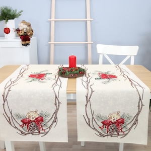 Christmas Table Runner Winter Accents. Tapestry table runner with Winter Accents. Christmas gift. Festive table decoration.