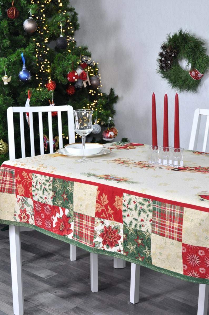 Festive Christmas Tablecloth is Made of Tapestry Fabric Woven - Etsy