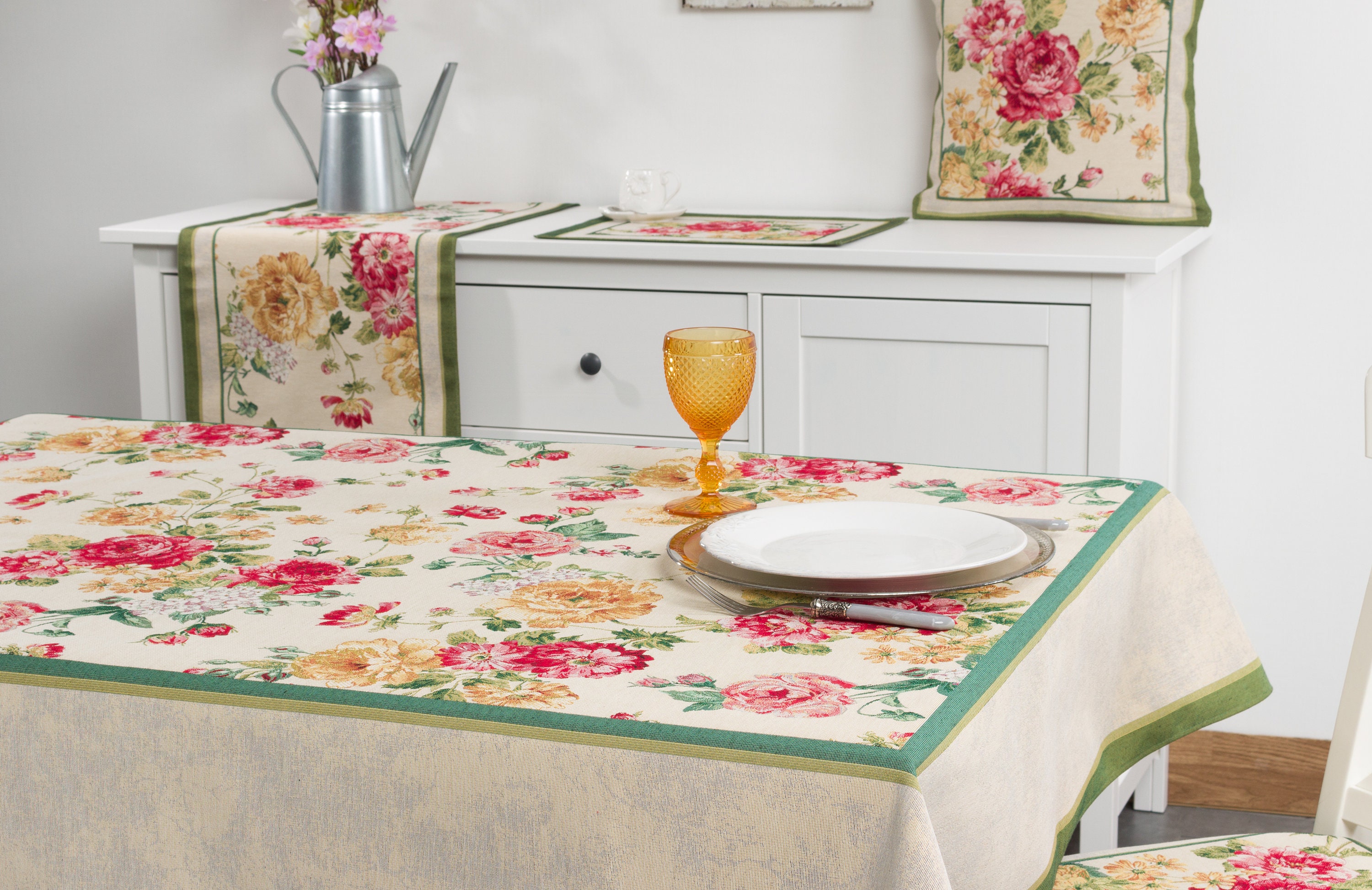 Green Tapestry Table Cloth With Colorful Peonies.table Etsy Hong Kong