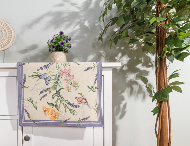 Tapestry Table Runner With Lavender and Colorful Flowers. Etsy