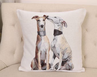 Whippet doppelseitiger Kissenbezug | 45x45 cm Kissenbezug | Modernes Wohndekor | Gobelin Kissenbezug