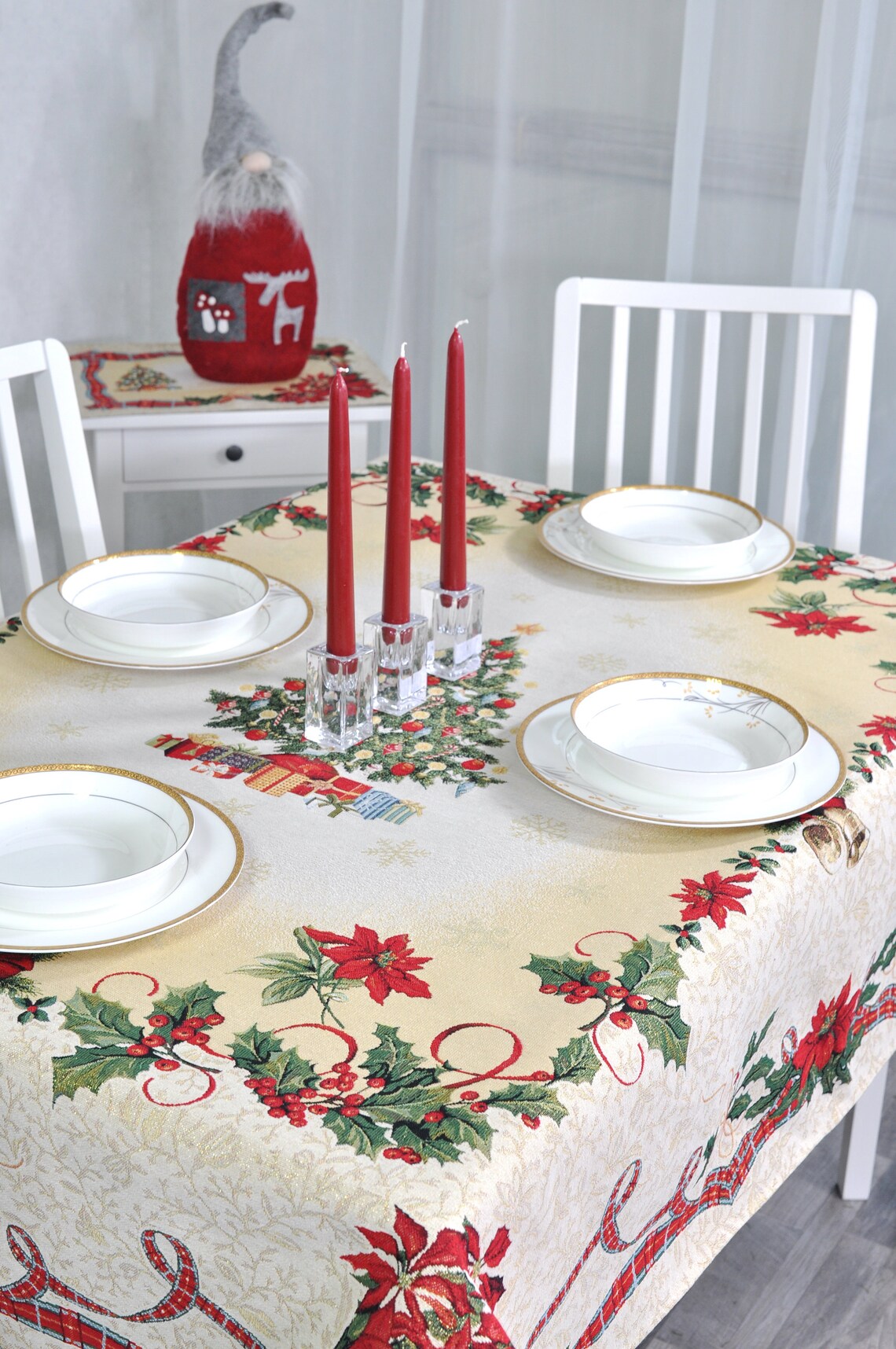 Christmas tablecloth with Christmas treeRectangle tablecloth Etsy