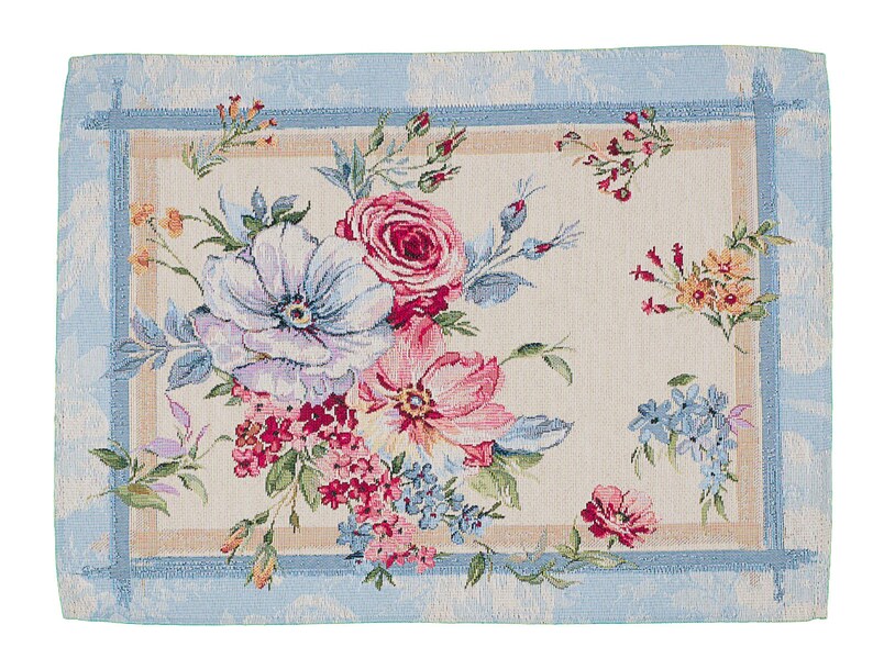 Set of 2 4 6 or 8 Blue Tapestry Placemats With Peony Etsy