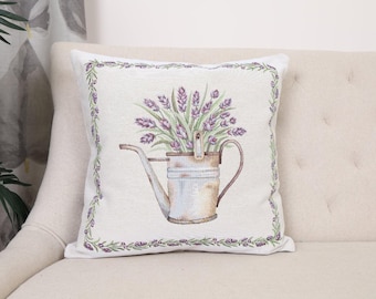 Lavender in a Watering Can Double-Sided Cushion Cover | 18x18&quot; pillow cover | Tapestry throw pillow | Modern home decor | Sleek pillowcase