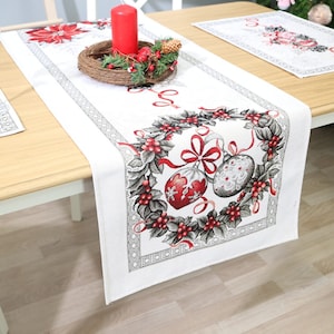 Christmas Table Runner Winter. Tapestry table runner with Winter. Christmas gift. Festive table decoration.