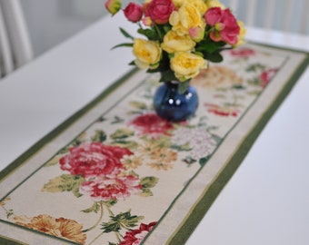 Tapestry Table Runner with Peony Flower. Summer decor with floral fabric. Housewarming gift for dining room decor. Gift for mom, grandma