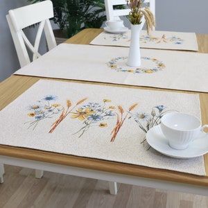 Set of 2, 4, 6, 8, placemat sets with Summer Field | Table cover | Quality Textile