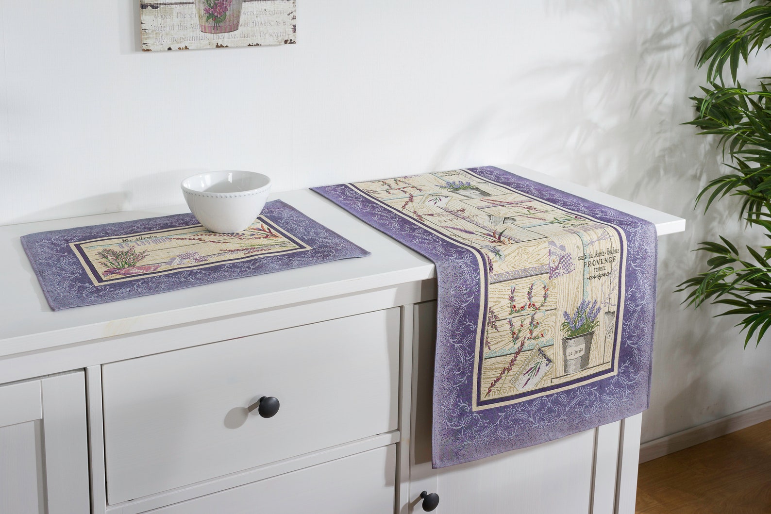 Tapestry Table Runner with Jacquard Lavender fabric. Gift for Etsy