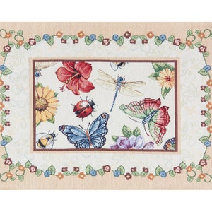 Yellow Placemats sets of 2, 4, 6 or 8 with butterflies, bugs and flowers,  Swedish farmhouse placemats