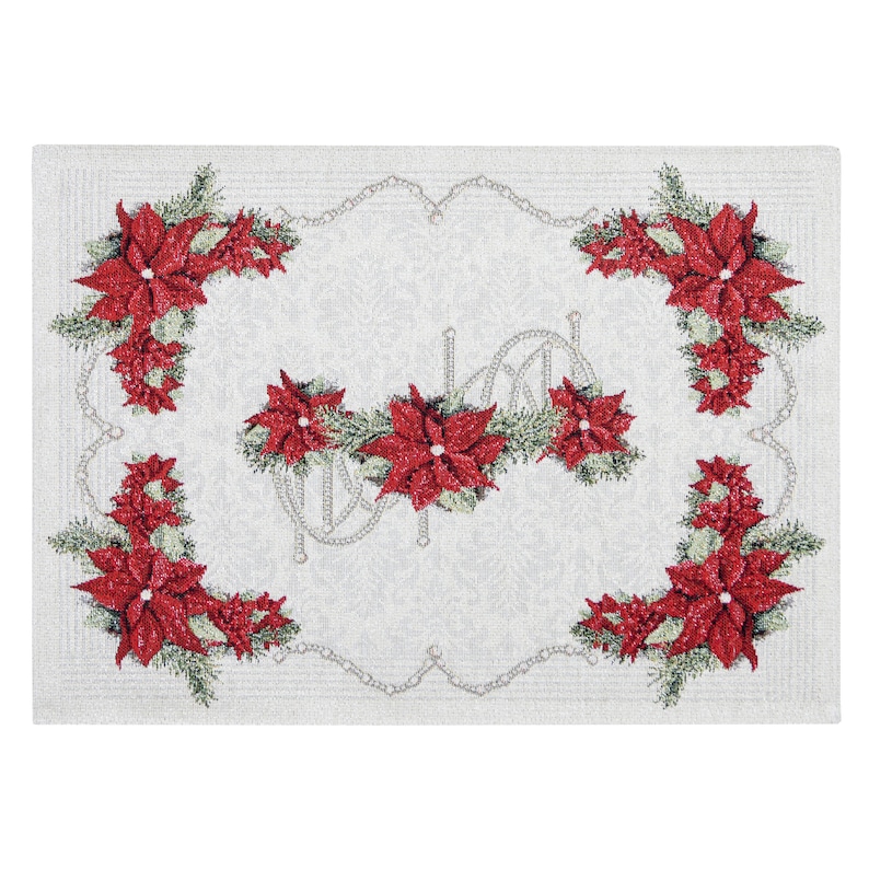Silver Christmas placemats set with Red poinsettia flowers Etsy