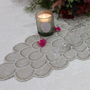 White Petals Handmade Hand Beaded Table Runner 90cm x 35cm - Gift Wrapped Ready