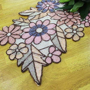 Floral Handmade Table Runner Hand Beaded 88cm x 30cm - Gift Wrapped Ready
