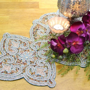 Light Blue Multicoloured Trilogy | Handmade Table Runner | Hand Beaded | 90cm x 32cm