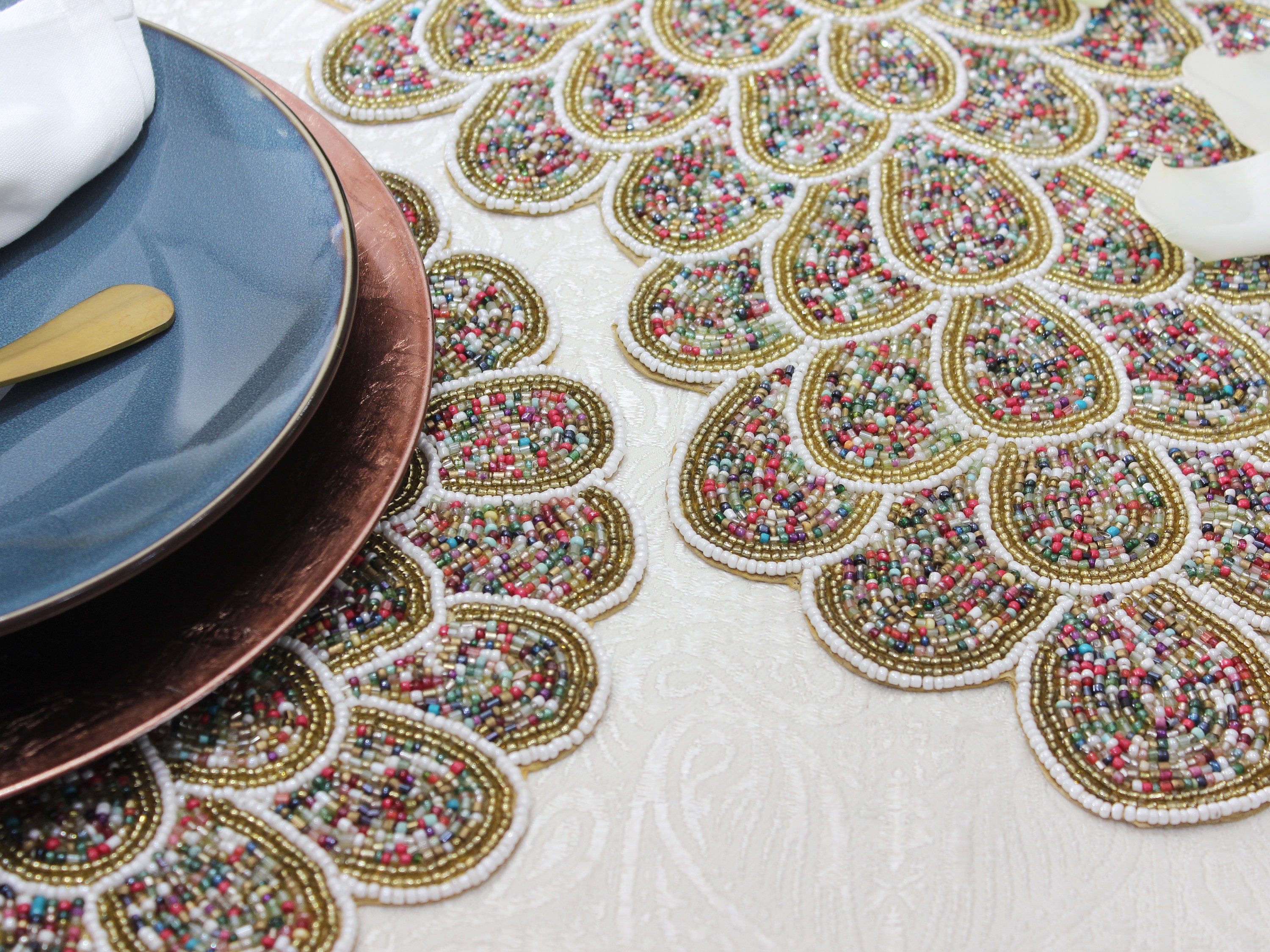 White & Gold Multicoloured Petal Handmade Placemat Hand Etsy
