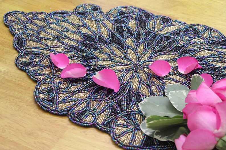 Iridescent Handmade Hand Beaded Table Runner 88cm X 33cm - Gift Wrapped ...