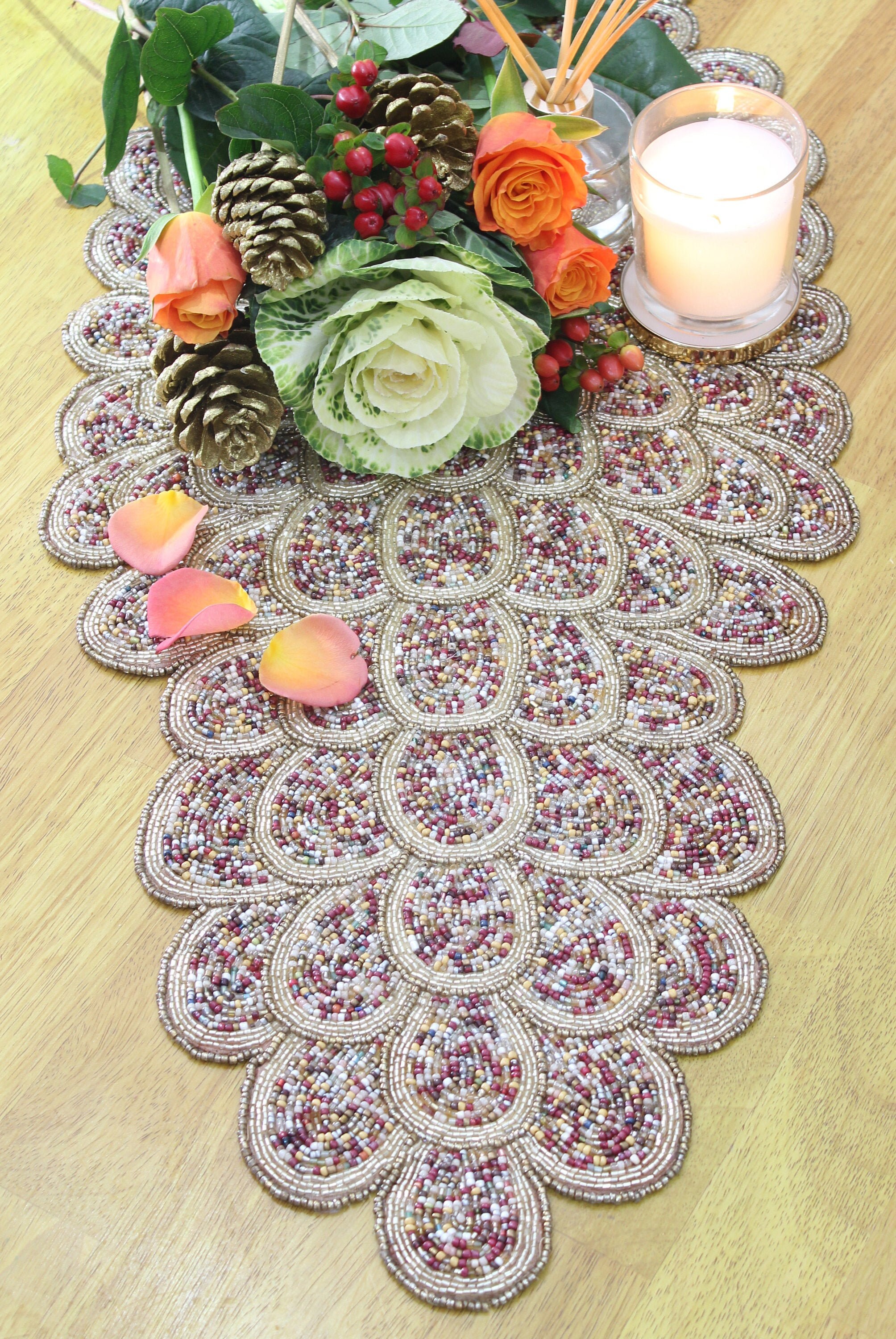 Dark Pink & Gold Multi Petal Handmade Table Runner Hand Etsy