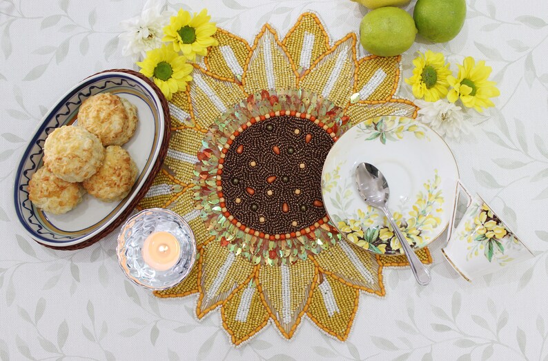 Round Sunflower Handmade Hand Beaded Dining Coffee Bedside Table