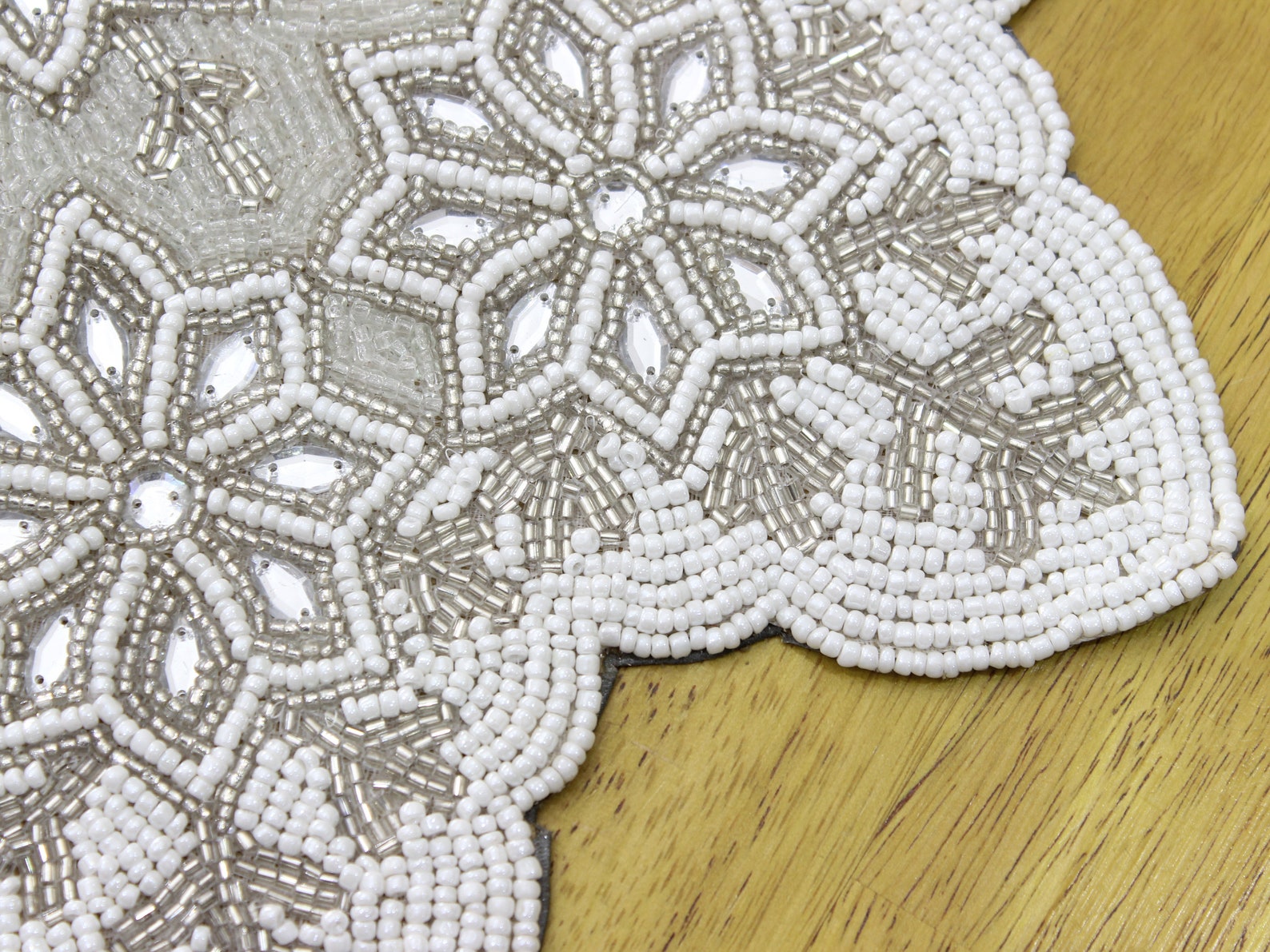 White & Silver Snowflake Handmade Placemat Hand Beaded Round Etsy