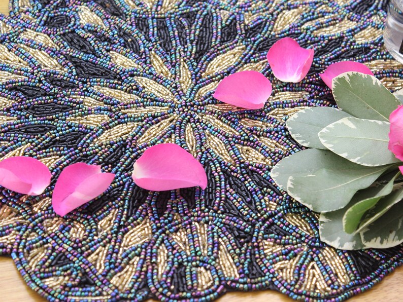 Iridescent Handmade Hand Beaded Table Runner 88cm X 33cm - Gift Wrapped ...