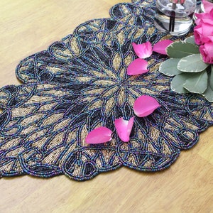 Iridescent Handmade Hand Beaded Table Runner 88cm x 33cm - Gift Wrapped Ready