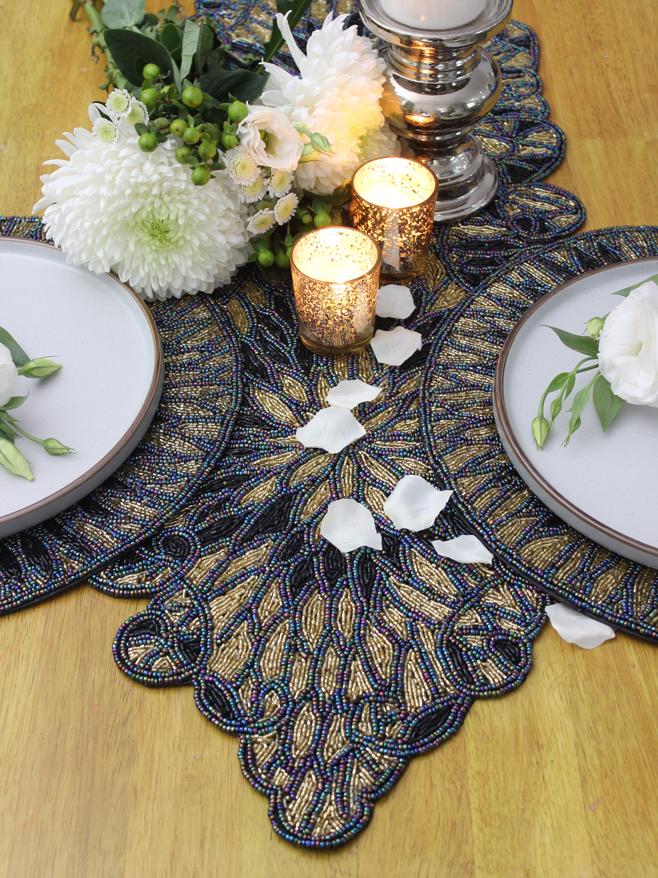 Iridescent Handmade Hand Beaded Table Runner 88cm X 33cm - Gift Wrapped ...