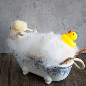 Taxidermy Mouse in bathtub, unique, cute, novelty, oddities, curiosity, quirky, unique, handmade, different, fun, special gift. image 3