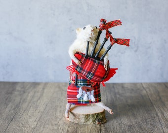 Taxidermy Mouse with bagpipes, rat, rodent, Scottish, Scotland,musical,band,kilt,tartin,heritage,edinburgh, present, sporran, culture,