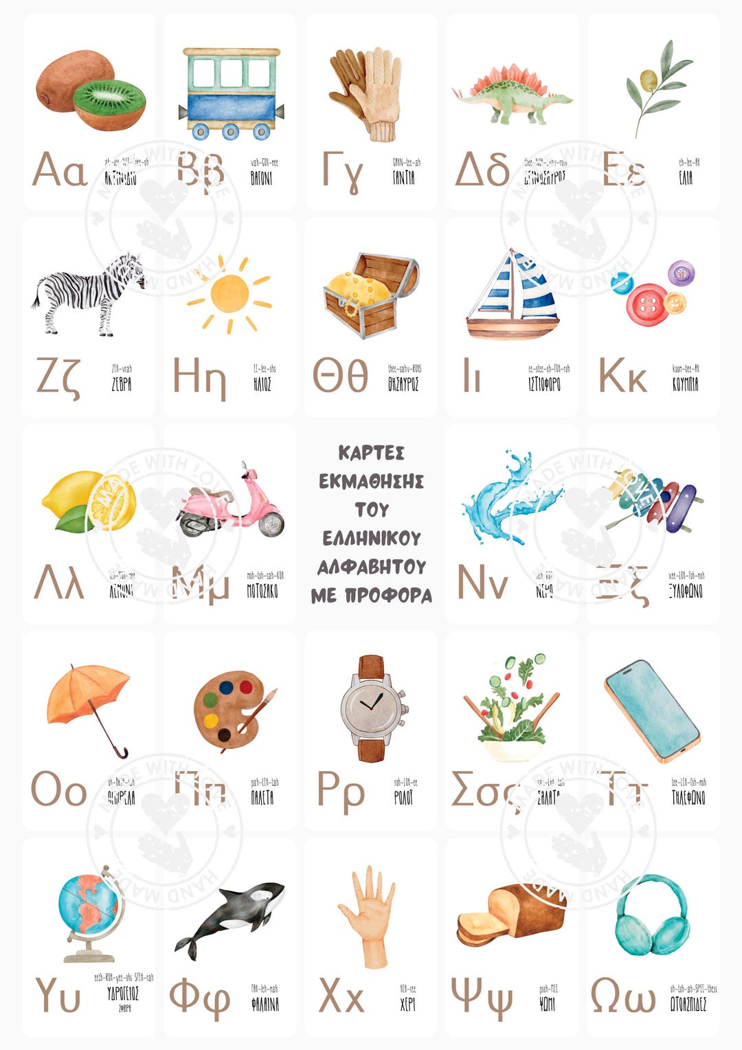 Greek Alphabet Flashcards With Pronunciation | Printable Digital Cards ...