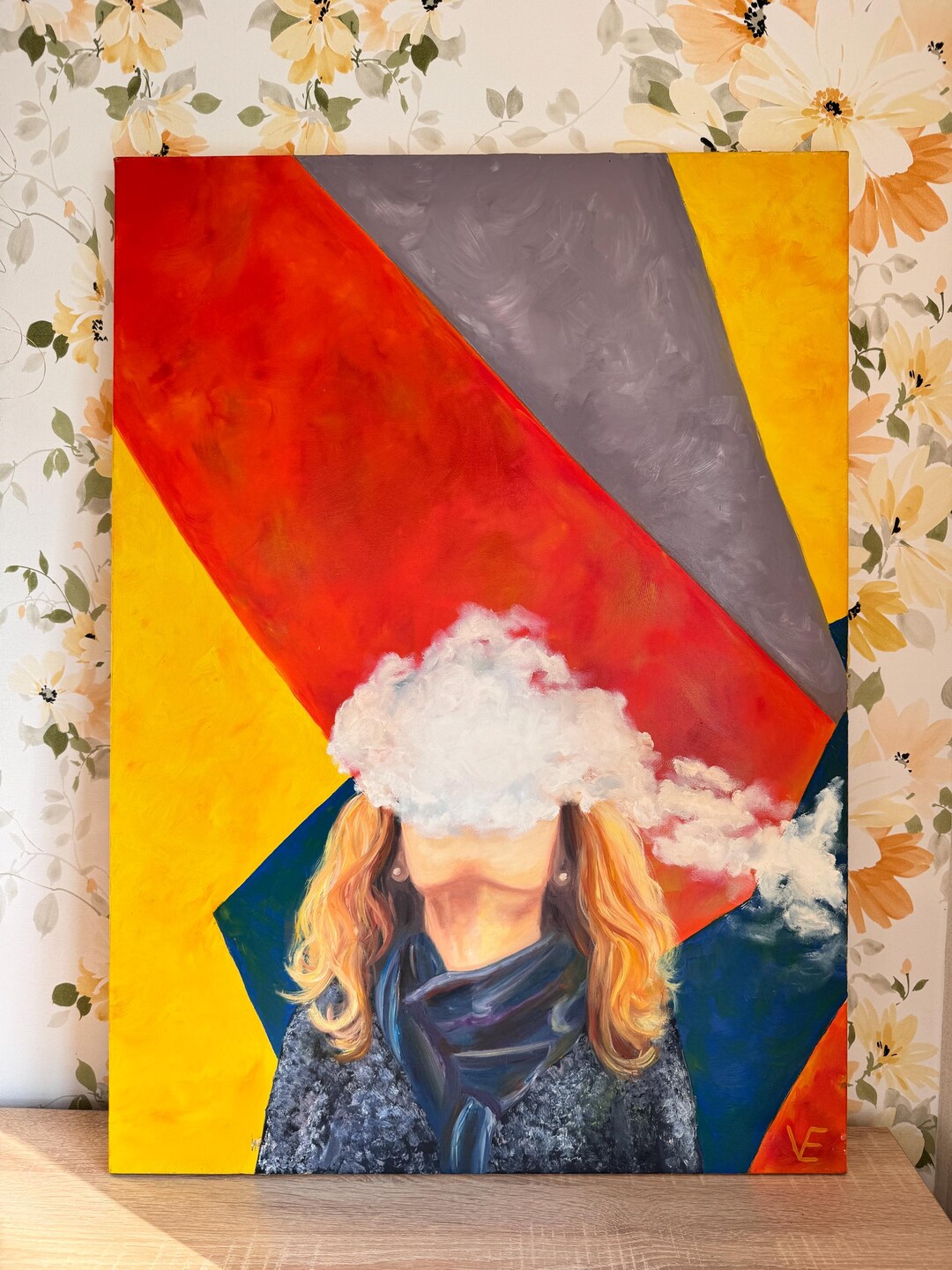 Original Smoke Woman Portrait: Modern Framed Oil Painting on Canvas - Etsy